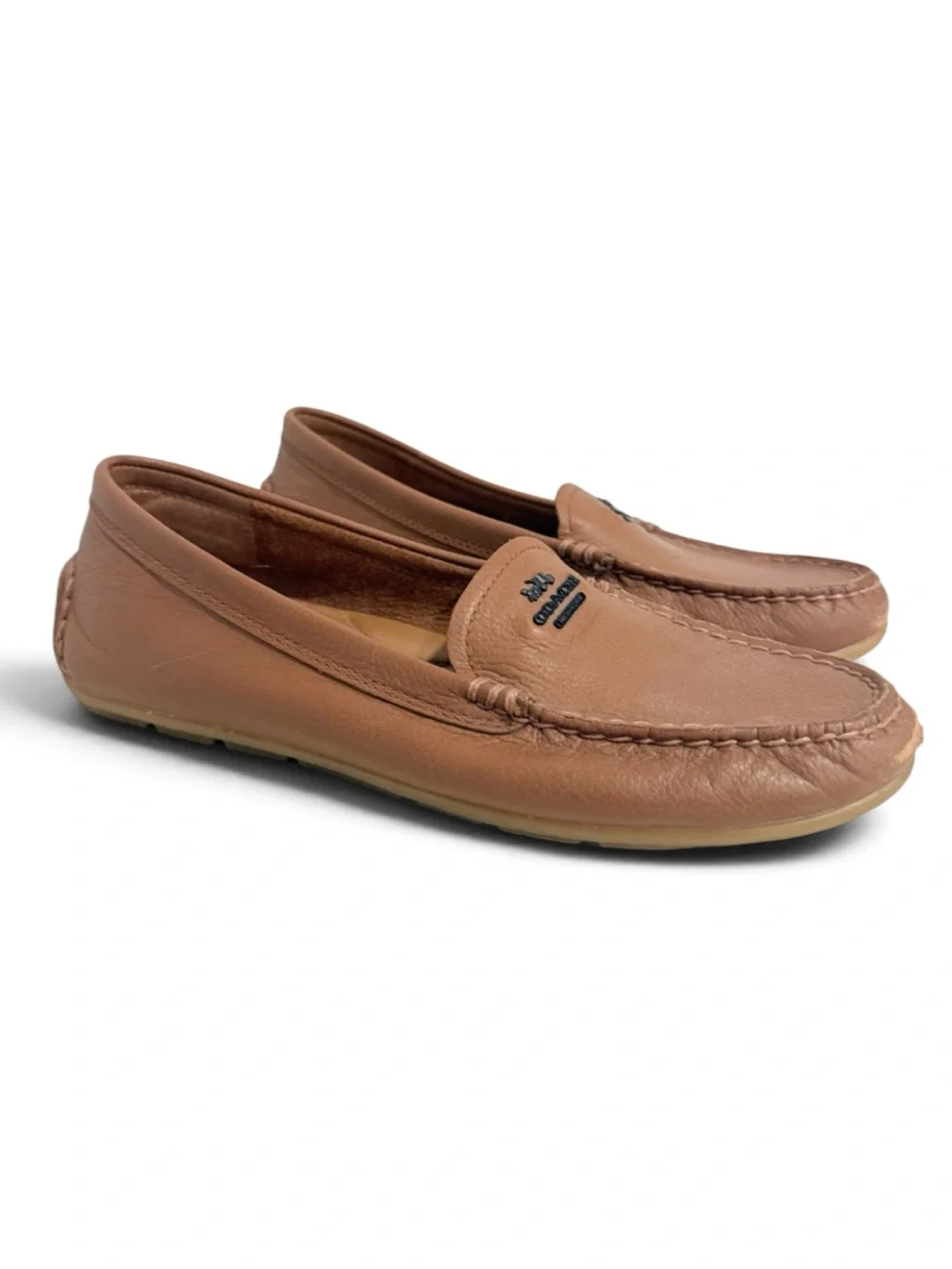 Coach Mary Lock Up Tan Leather Driving Loafers Moccasins Size 9B